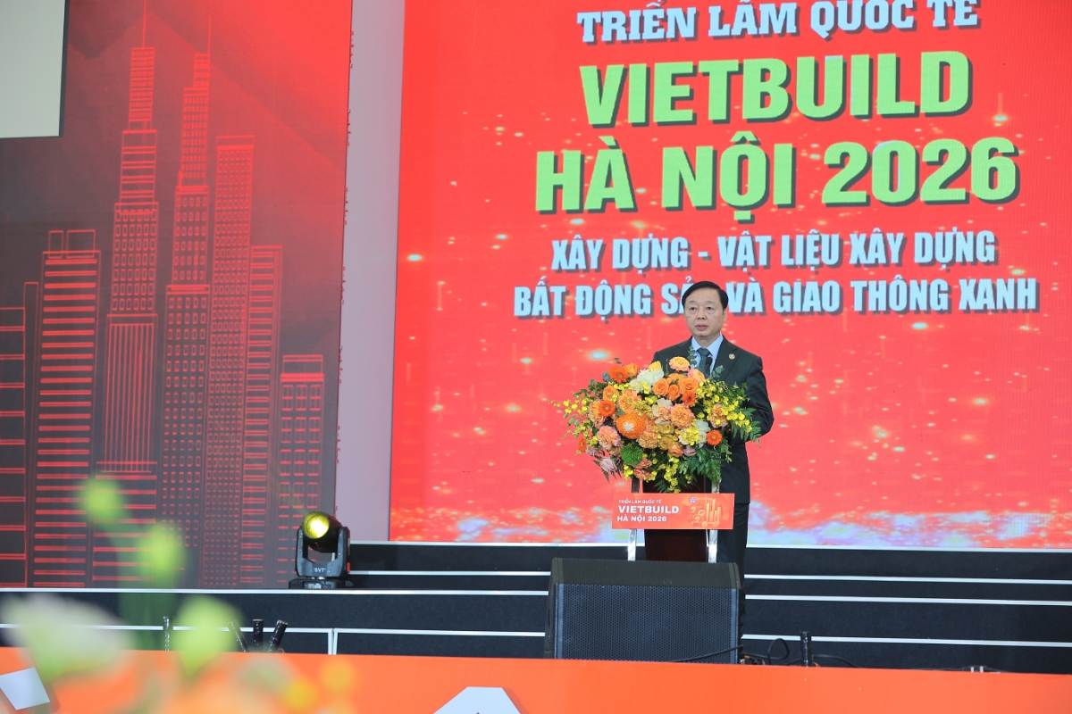 Phó Thủ tướng Trần Hồng Hà phát biểu tại Lễ khai mạc Triển lãm Quốc tế Vietbuild Hà Nội 2026.
